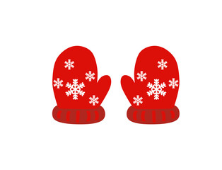 Red Warm pair of winter gloves with snowflakes clipart 