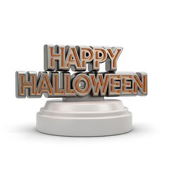 Happy halloween text on a stand isolated on white background