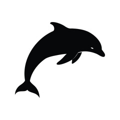 Black silhouette of a dolphin leaping in the air, isolated on white, dolphin flipping in the air silhouette vector illustration