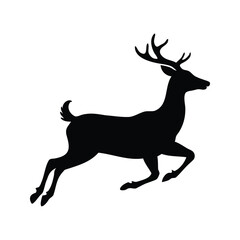 Majestic deer in leaping silhouette against a stark white backdrop exudes power, deer running silhouette vector illustration