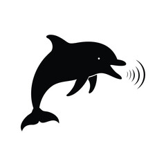 Silhouette of a dolphin communicating with echolocation in black and white, dolphin communicating with sounds silhouette vector illustration
