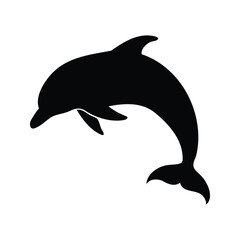 Silhouette of a dolphin leaping upwards out of the water against white, dolphin flipping in the air silhouette vector illustration