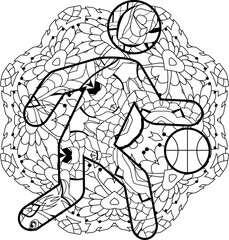 Basketball decorative icon on mandala for coloring. Olympic sport