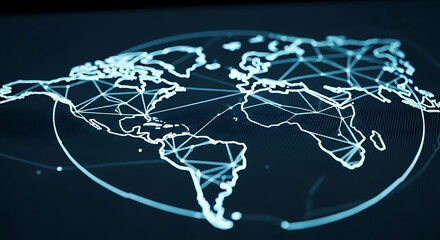 Digital World Map Network Illustration with Globally Connected Lines in Futuristic Style
