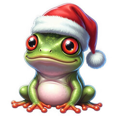 Cute christmas frog isolated on transparent background isolated on transparent background