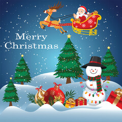 Merry Christmas Winter Wonderland with Santa, Snowman, and Reindeer