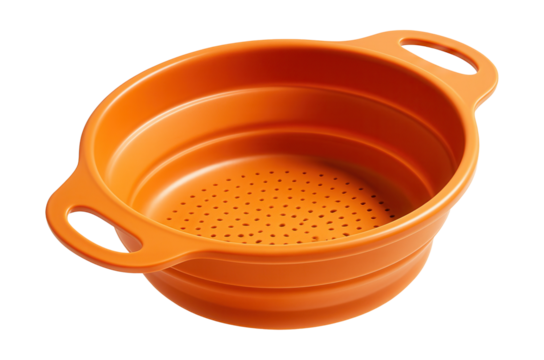 Foldable silicone colander flattens for easy storage in small spaces.