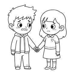 Cartoon couple holding hands black and white style