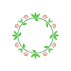 Round floral vector frame with berries and leaves elegant decorative element vector