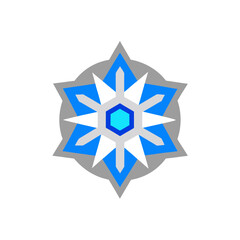 Silver and blue snowflake medallion vector graphic winter holiday ornament decorative element vector