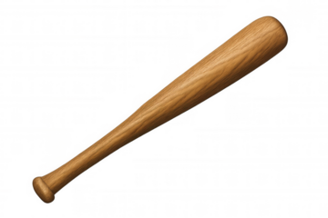Wooden baseball bat with natural wood grain for sports and athletic competition on transparent background