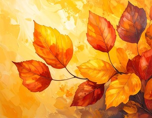 Bright, stylized autumnal foliage against a textured, warm-toned backdrop