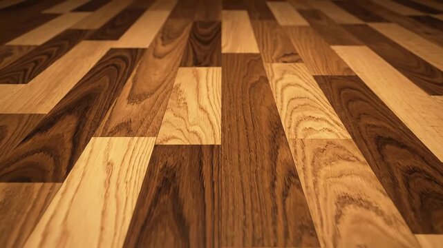Abstract animated background with a parallax effect on a wooden floor. Seamless looping animation of a warm brown parquet texture