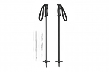Pair of black ski poles for winter sports and downhill skiing equipment, transparent background isolating objects