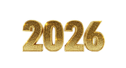 Golden glitter number 2026 isolated on transparent background