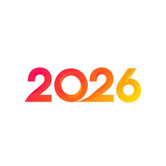 The year 2026 in a gradient orange and pink color, isolated on transparent background