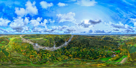 Engineering Meets Nature: Epic 360° Autumn Panorama of Viaduct Construction