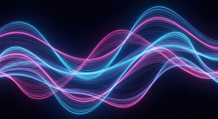 Fototapeta premium Abstract Neon Light Waves A Mesmerizing Display of Pink and Blue Glowing Lines Creating a Dynamic and Futuristic Background for Modern Design Projects