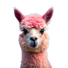 Fototapeta premium Cute Pink llama portrait isolated png file, cutout object on transparent background