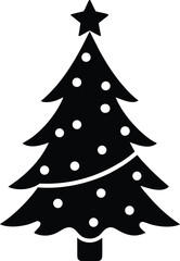 Holiday Decorated Winter Tree Vector Silhouette: Icon with Baubles Isolated on Transparent Backdrop for Festive Graphic Design