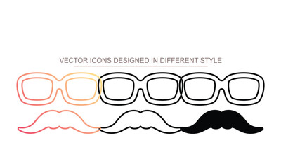 Glasses and Mustache icon set multiple style collection