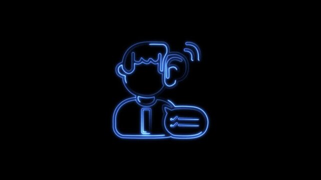 Glowing neon Communication Skill paying attention icon isolated on black background. HD Video motion graphic animation