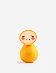 Yellow Kawaii Daruma Doll Character, Isolated on White Background, No People.