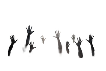 Halloween zombie hands in a mist isolated png file cutout object on transparent background. 