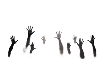 Halloween zombie hands in a mist isolated png file cutout object on transparent background. 