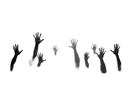 Halloween zombie hands in a mist isolated png file cutout object on transparent background. - Powered by Adobe