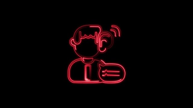 Glowing neon Communication Skill paying attention icon isolated on black background. HD Video motion graphic animation