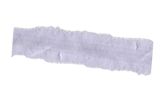 Closeup of a piece of empty gray paper with a rough, torn edge,  isolated white transparent background.