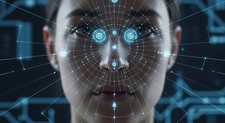 Woman face with digital interface concept futuristic technology visualization