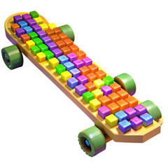 Naklejka premium Voxel Colorful lego brick skateboard unique playful toy design with vibrant rainbow cubes artistic creative