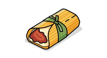 Traditional Mexican Tamale Illustration Wrapped in Corn Husk.