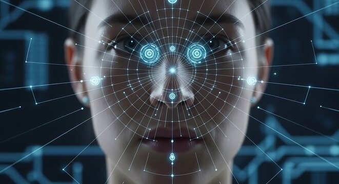 Woman face with digital interface concept futuristic technology visualization - Powered by Adobe