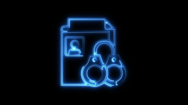 Glowing neon Criminal File icon isolated on black background. HD Video motion graphic animation.