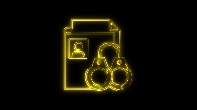 Glowing neon Criminal File icon isolated on black background. HD Video motion graphic animation.