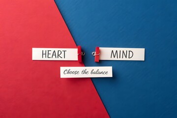 Heart and mind words meet representing balance and choice