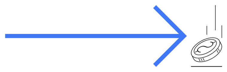 Obraz premium Blue arrow pointing right towards a falling coin, symbolizing financial growth, investment, business success, direction, opportunity, strategy, and progress. Ideal for finance planning and economy