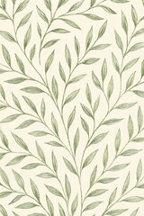 Seamless pattern with green leaves on a light background, botanical design.