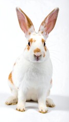 Fototapeta premium A front-facing portrait of a rabbit with white and orange markings