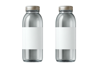 Two clear glass bottles with blank labels (1)
