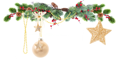 decorative balls on fir tree, Christmas garland isolated on transparent background