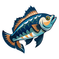 Colorful Fish Illustration with Vibrant Blue and Orange Scales. Dynamic Aquatic Animal Graphic for Nature, Wildlife, and Marine Life Design Projects