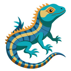 Obraz premium Cartoon Lizard with Blue Scales and Yellow Stripes, a Reptilian Vector Graphic