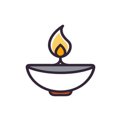 Simple line art illustration of a lit oil lamp with a flame