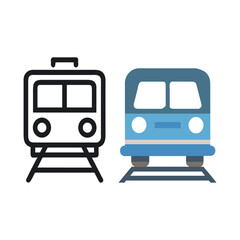 Front view of a stylized train icon and a colorful illustration