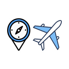Travel and navigation icons airplane and compass location marker