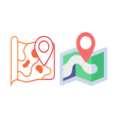 Two stylized maps with location pins indicating navigation and destination